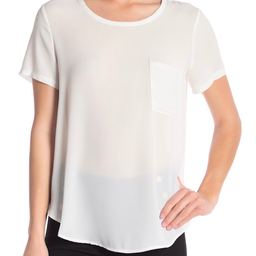 Lush white sheer blouse with front pocket